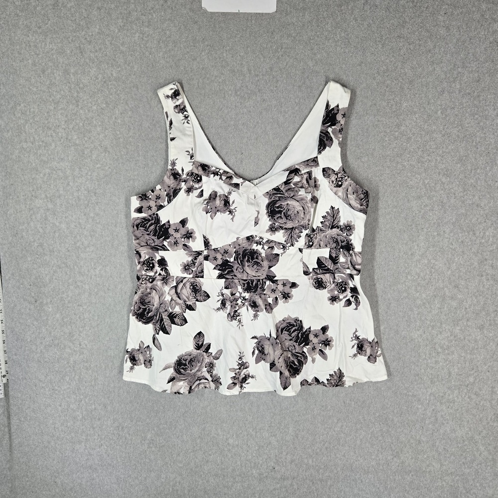 Torrid Women Blouse 2 White Floral Zip Front Stretch Cami Sleeveless